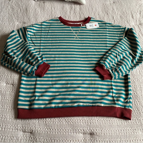 Ueu Tops - Free People Inspired Stripe Long Sleeve Crew Top Sweatshirt Oversized Small